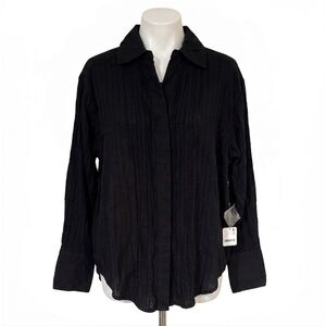 NEW FREE PEOPLE women's button down shirt in black noir